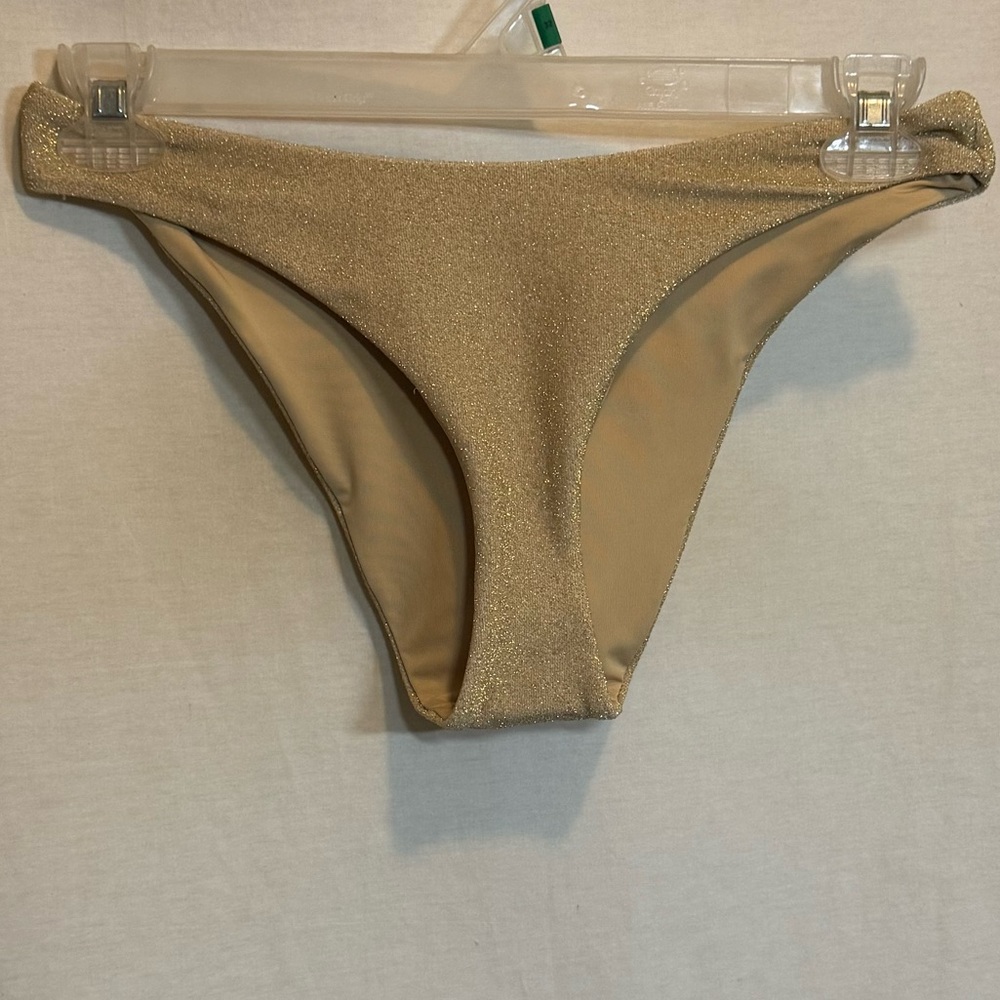 AA-418 Aerie NWOT Cheeky Gold Metallic Summer Swim Bikini Bottoms Size L